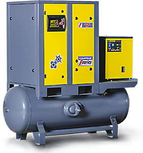 Qəbuledici çən üzərində, kəmər ötürücülü və soyuducu tipli hava quruducusu ilə F-Seriyalı Vintli Kompressorlar